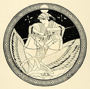 1890 Wood Engraving Eos Greek Mythology Classical Dawn Winged Horses Art XHA1