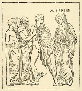 1890 Wood Engraving Hermes Myrrhina Hades Winged Feet Mythology Greek Nude XHA1