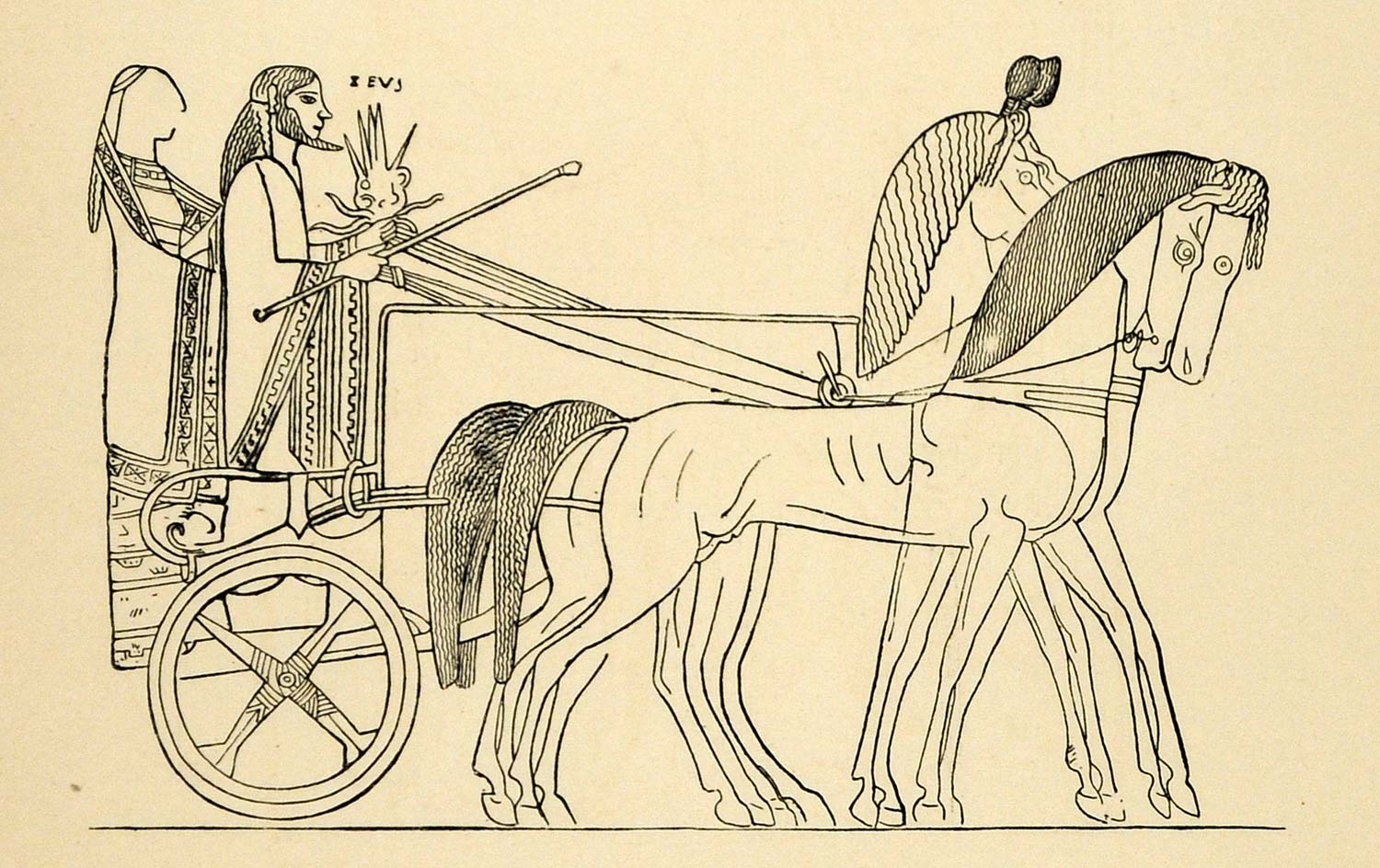 Zeus Riding A 1890 Wood Engraving Chariot Horses Equine Zeus Greek Mythology God Gre ...