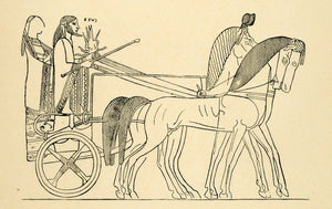 1890 Wood Engraving Chariot Horses Equine Zeus Greek Mythology God Greece XHA1