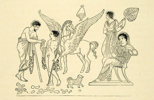 1890 Wood Engraving Proiotos Tablet Pegasus Mythology Bellerophon Lycia XHA1