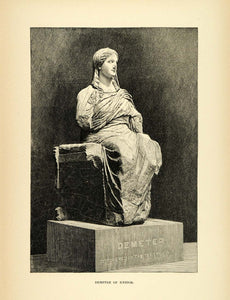 1890 Wood Engraving Demeter Sculpture Robe Goddess Fertility Harvest Greek XHA1
