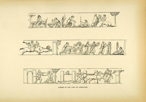 1890 Wood Engraving Achilles Styx River Centaur Chiron Trojan Hector Lion XHA1