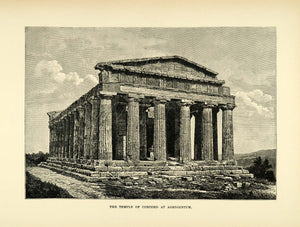 1890 Wood Engraving Concord Temple Agrigentum Valley of the Temples Ruins XHA1
