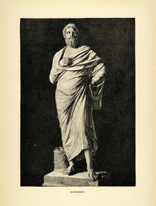 1890 Wood Engraving Sophokles Statue Sophocles Ancient Greek Tragedians XHA1