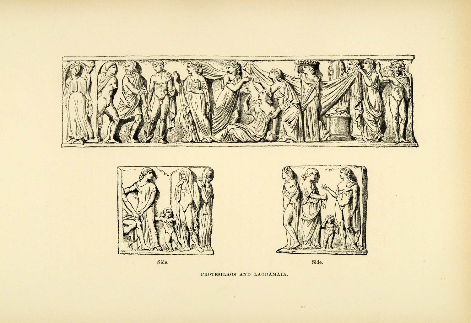 1890 Wood Engraving Protesilaos Laodamaia Protesilaus Iliad Hero Greek XHA1