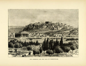 1890 Wood Engraving Wall Themistocles Temple Acropolis Hephaestus Hymettus XHA1