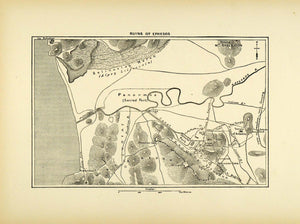 1890 Wood Engraving Epehsus Ancient Greek City Turkey Epheos Efes Ruins Map XHA1 - Period Paper
