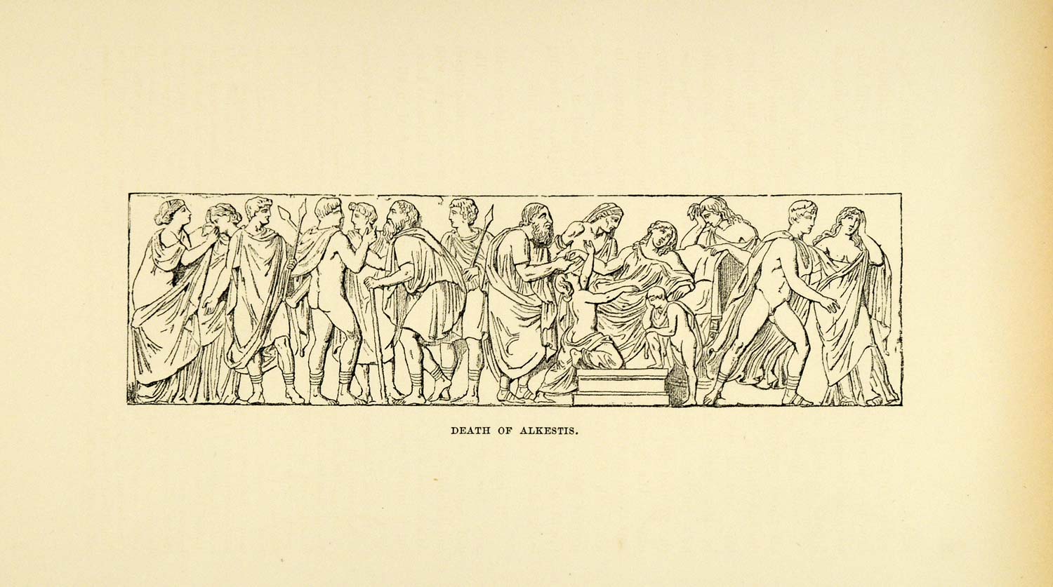 1890 Wood Engraving Death Alcestis Greek Mythology Princess Pelias's XHA1