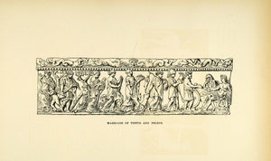 1890 Wood Engraving Marriage Thetis Peleus Hero Nymph Water Goddess Greek XHA1