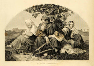 1849 Copper Engraving Babylonian Exile Captive Israelites Family Lyre XHA2