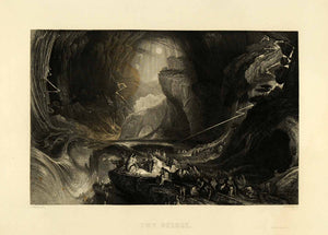 1849 Copper Engraving Deluge Great Flood Figures Lightning Biblical Art XHA2