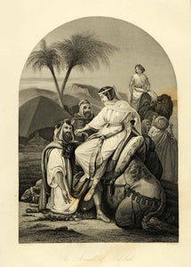 1849 Copper Engraving Camel Rebekah Biblical Religious Art Desert Animal XHA2