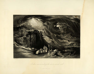 1849 Copper Engraving Joshua Religious Art Bible Exodus Duthie Gibeon Storm XHA2