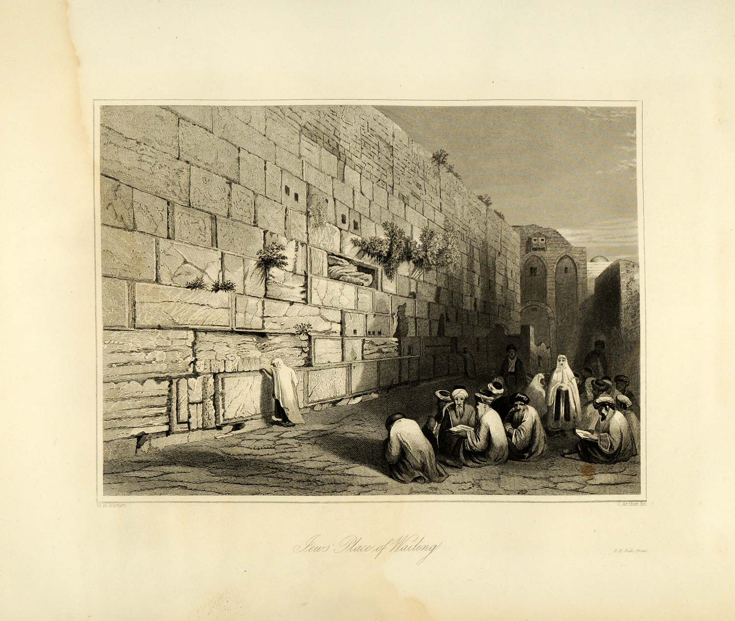 1849 Copper Engraving Barclay Gate Jewish Wall Wailing Judaism Religious XHA2