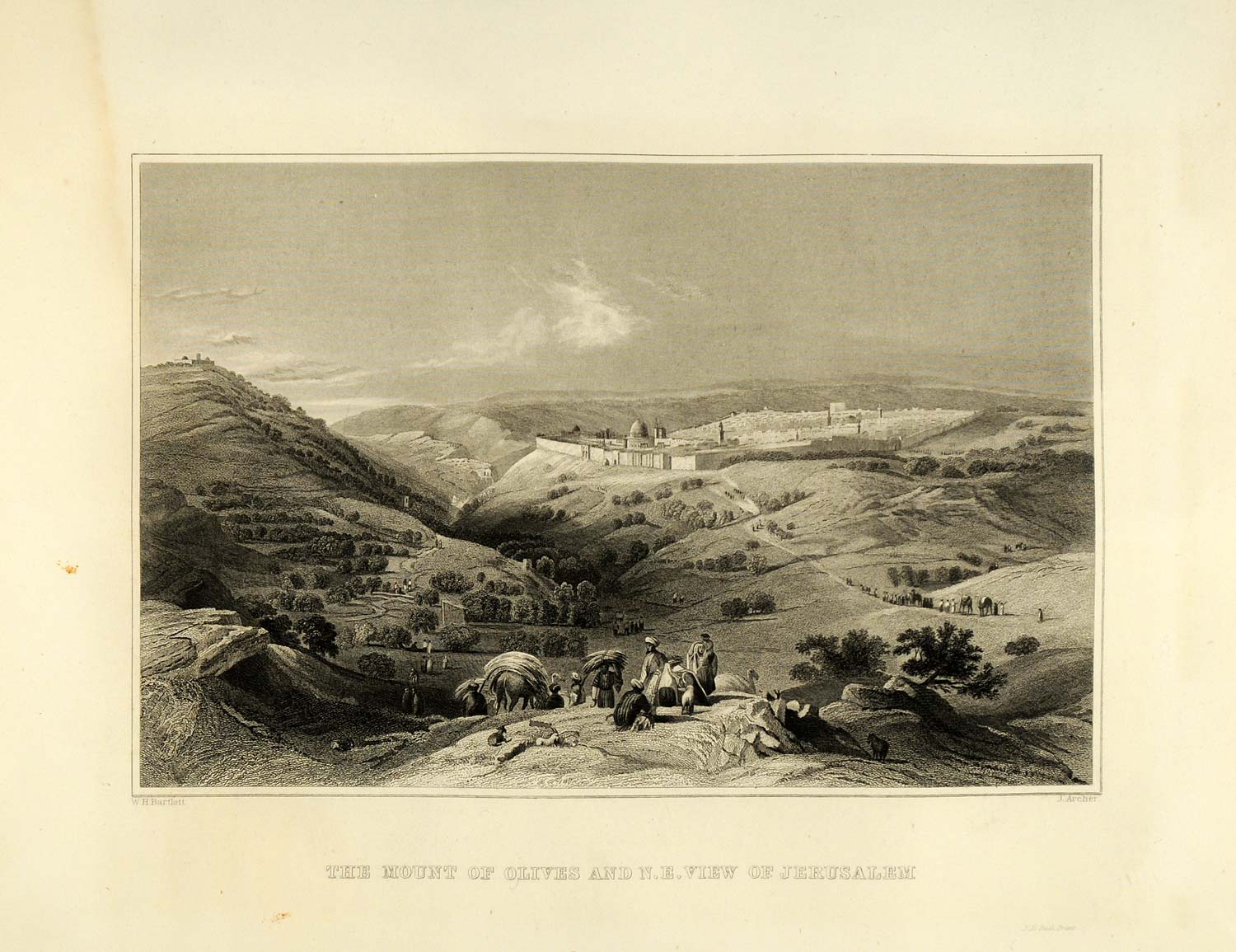 1849 Copper Engraving Mount Olives Olivet Jerusalem Israel Judaism XHA2