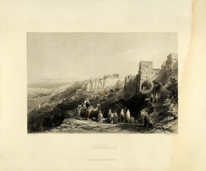 1849 Copper Engraving Bethlehem City Palestine Jordan River Holy Religious XHA2
