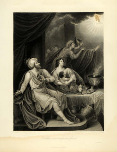 1849 Copper Engraving Belshazzar Feast King Babylon Artaud Balthazar Child XHA2