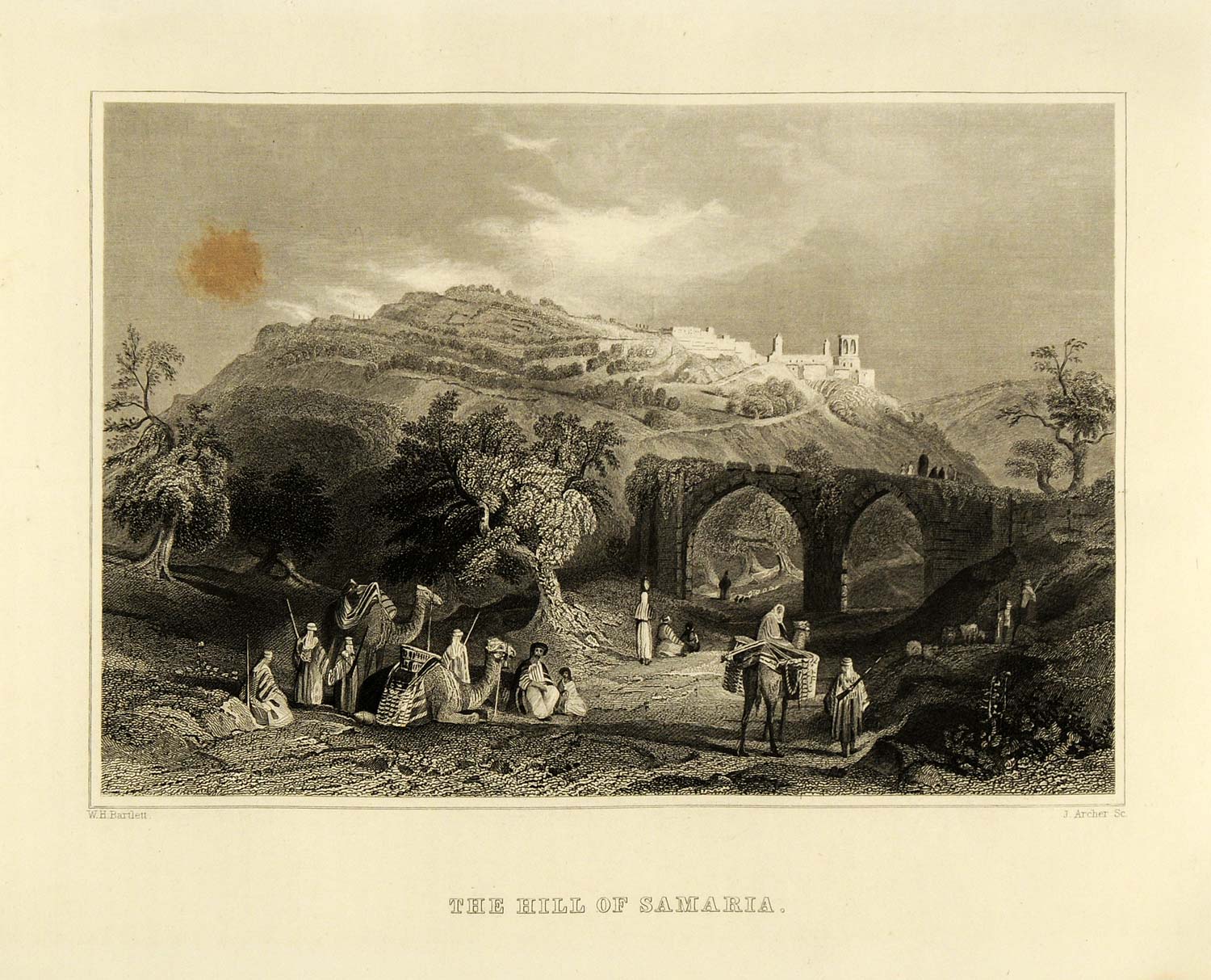 1849 Copper Engraving Hill Samaria Bartlett Landscape Scenery Camel XHA2