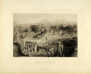 1849 Copper Engraving Rome Capitol Bartlett Warren Italy Ruins Columns Art XHA2