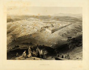 1849 Copper Engraving Jerusalem Israel Holy City Islam Christianity Judaism XHA2