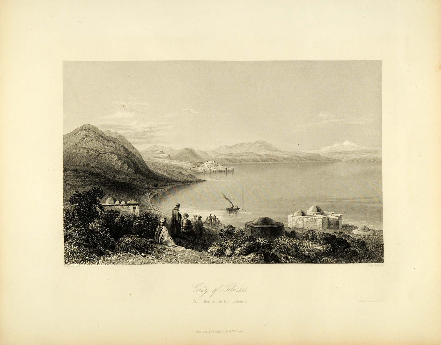 1849 Copper Engraving Tiberias Mount Hermon Israel Sea Galilee Judaism Holy XHA2