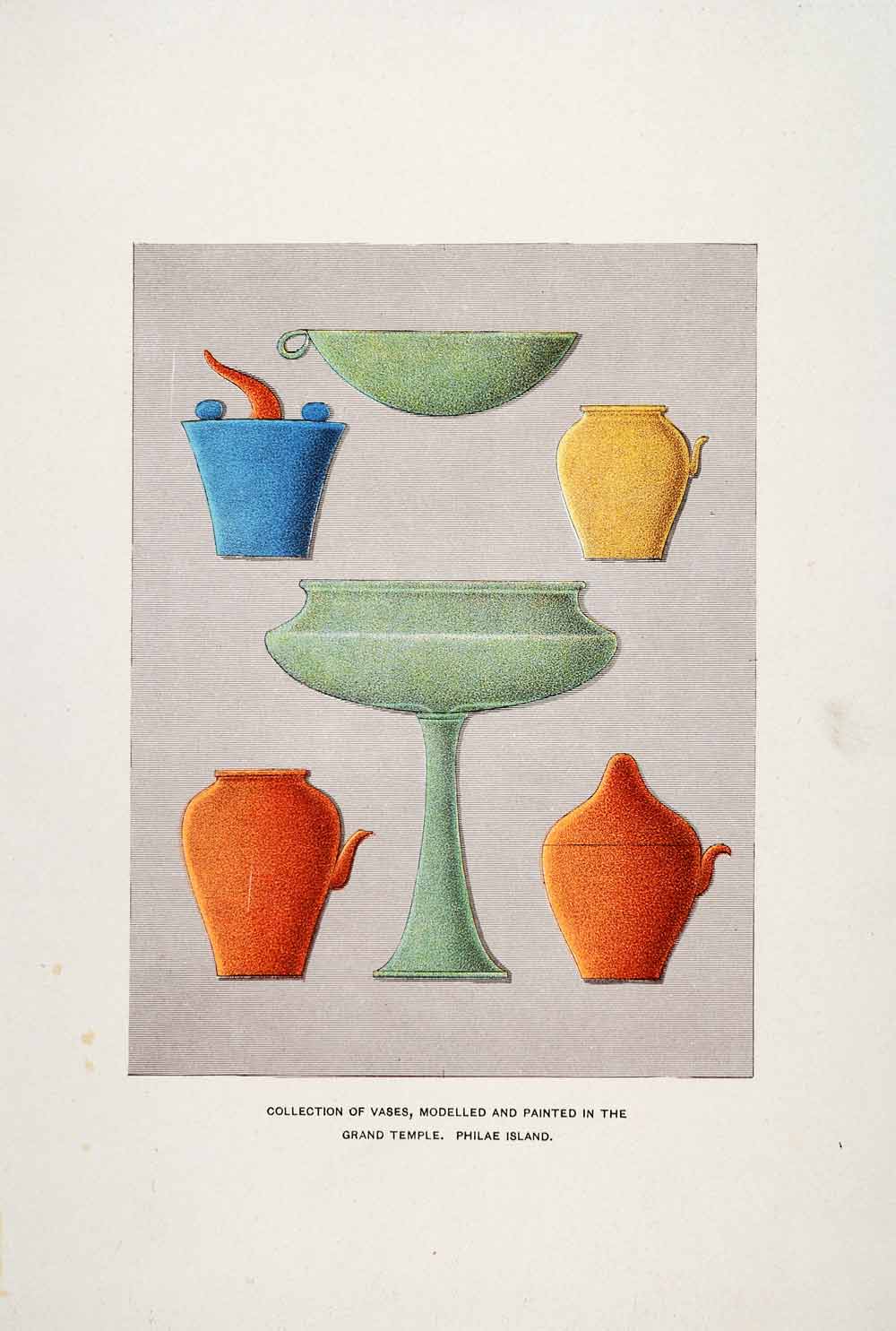1903 Chromolithograph Vases Philae Nubia Nile Nasser Egypt Sudan Pottery XHA3