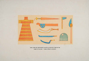 1903 Chromolithograph Khopesh Dagger Sickle Armor Egypt Thebes Valley Kings XHA3