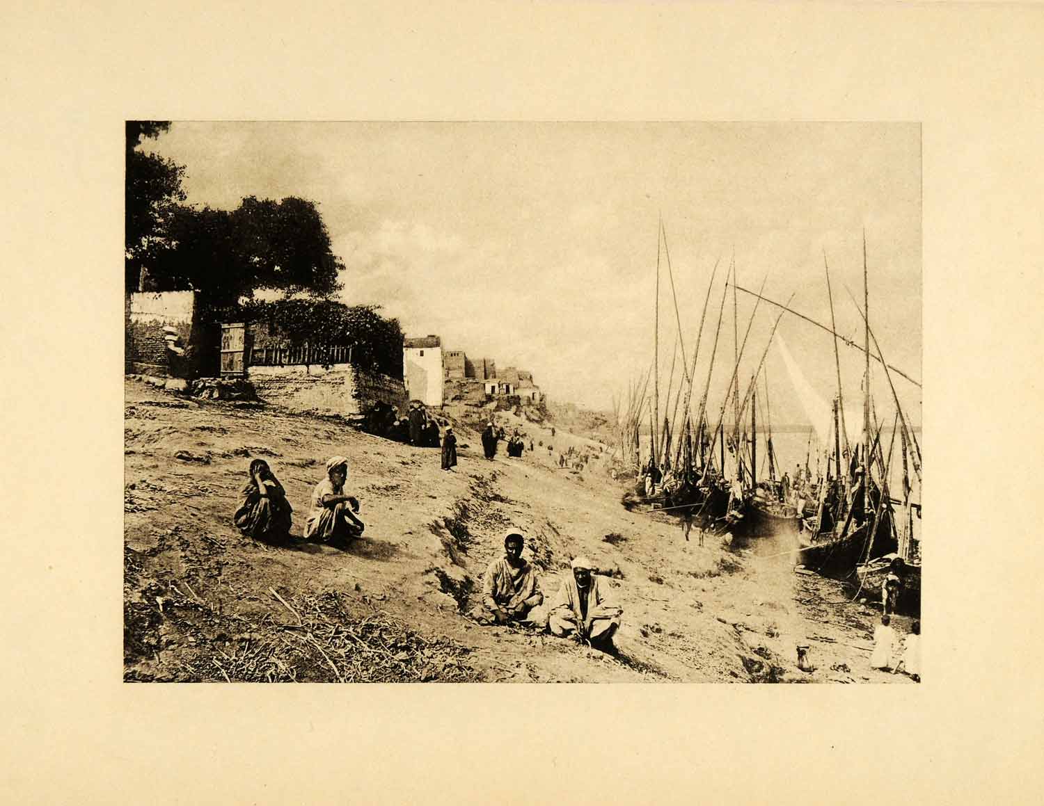 1903 Photogravure Esneh Abyssinia Ethiopia Sailing Boat Desert Village XHA3