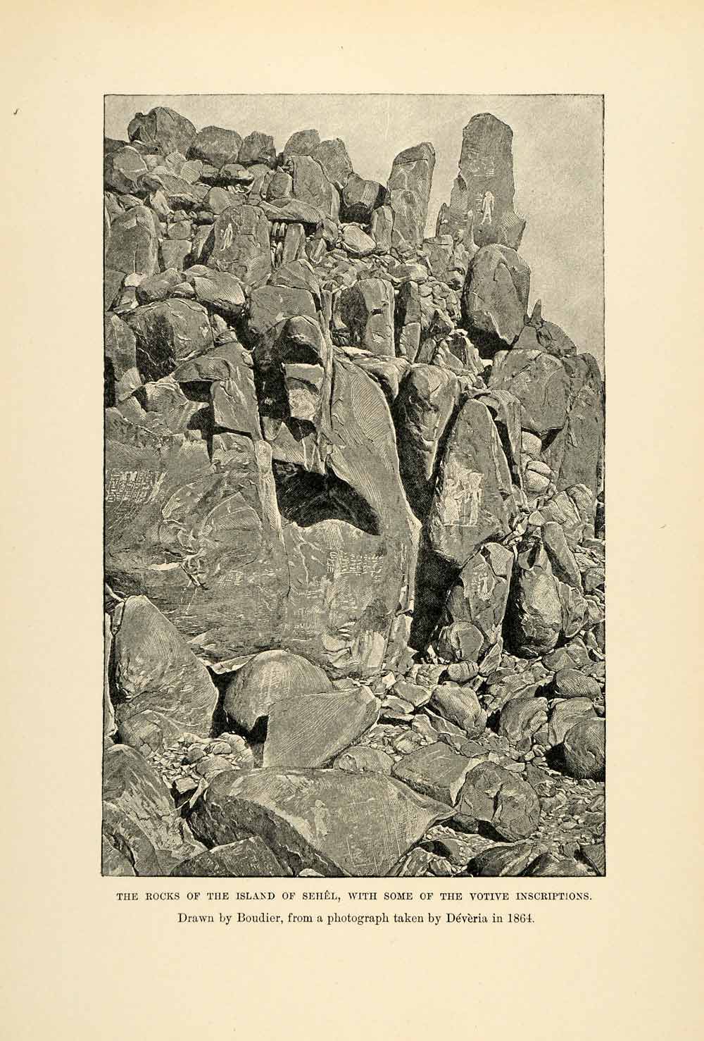 1903 Print Sehel Island Votive Inscription Boudier Deveria Granite Aswan XHA3