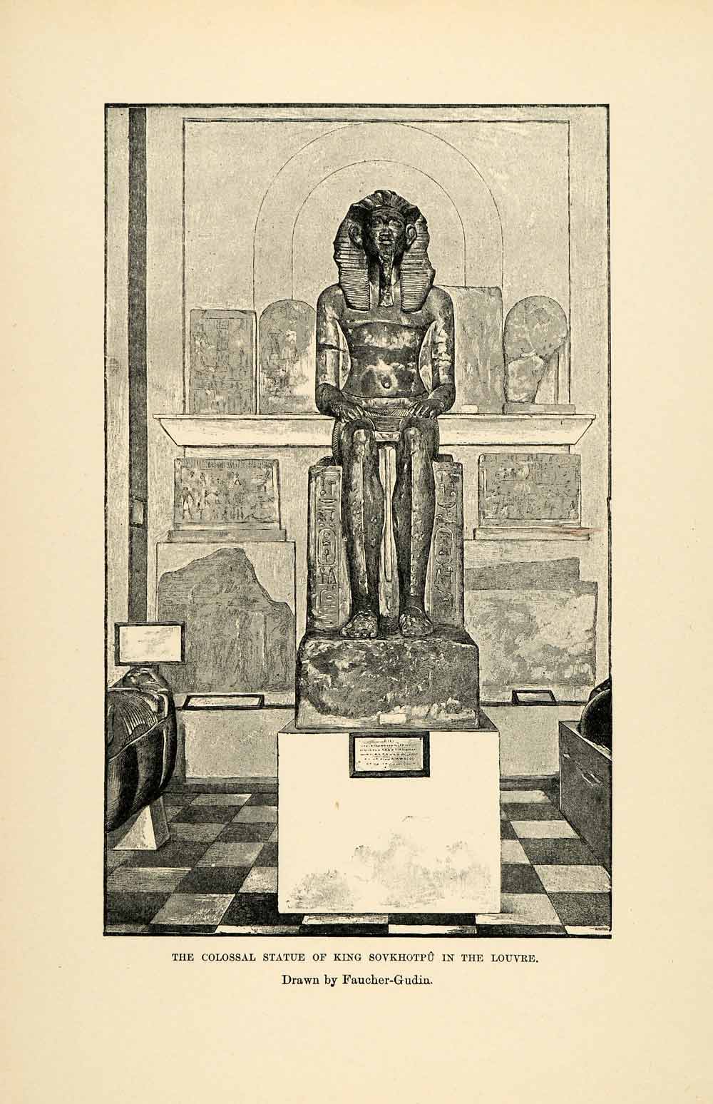 1903 Print Louvre Statue Sovkhotpu Faucher-Gudin Khaneferre Sobekhotep XHA3