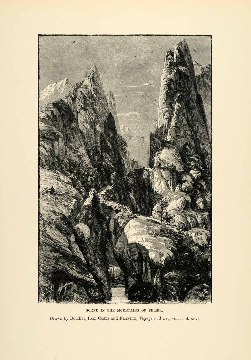 1903 Print Mountain Persia Boudier Coste Flandin Voyage Perse Iran Cliff XHA3