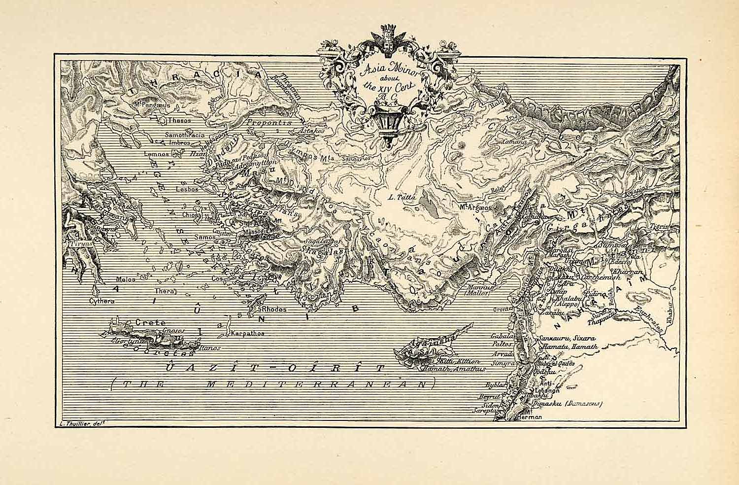 1903 Print Asia Minor Mediterranean Haiu-Nib Thyracia Map Naharaim XHA3