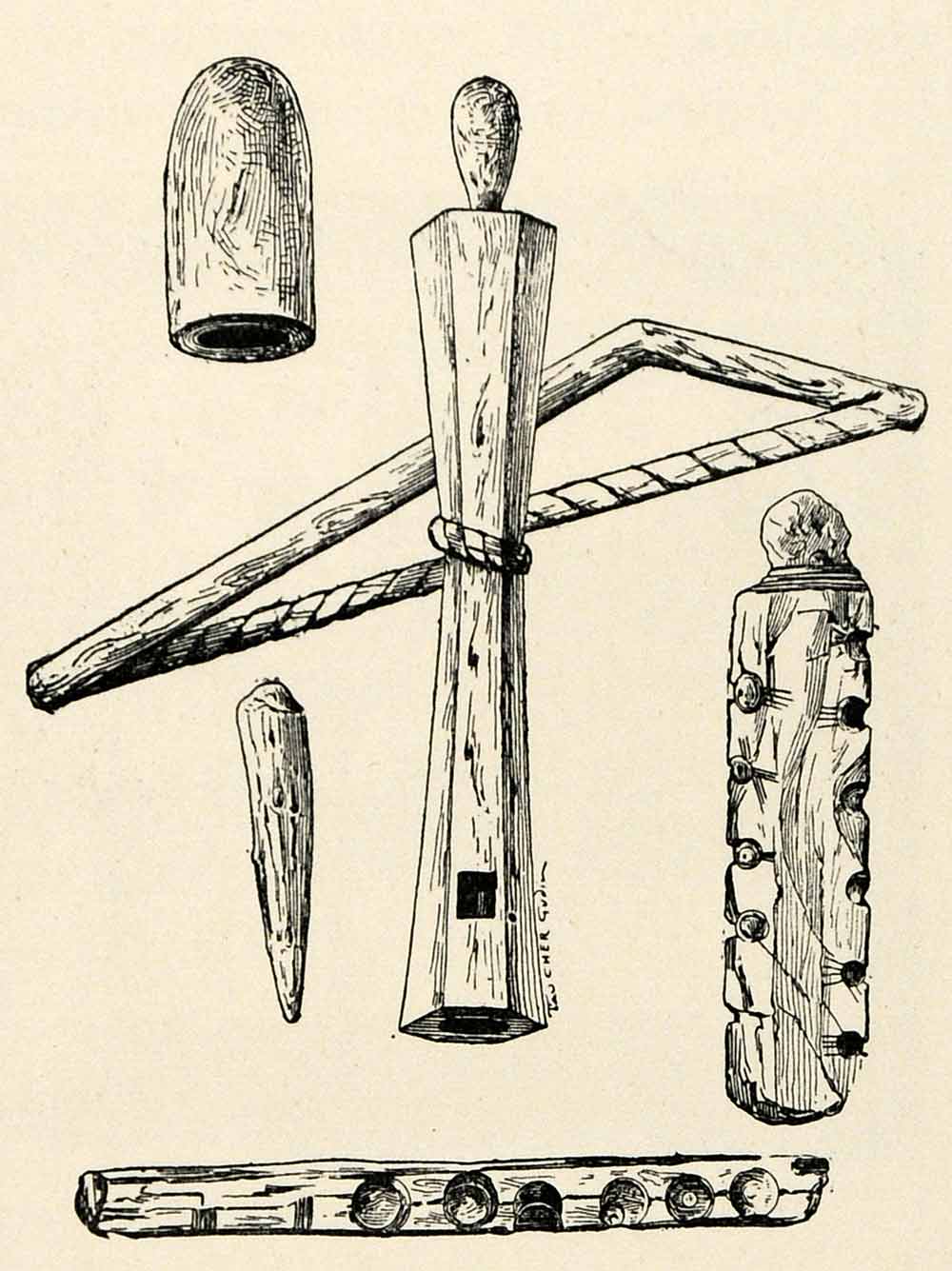 1903 Print Fire-Stick Tool Faucher-Gudin Bow Nut Friction Carbon Egypt XHA3