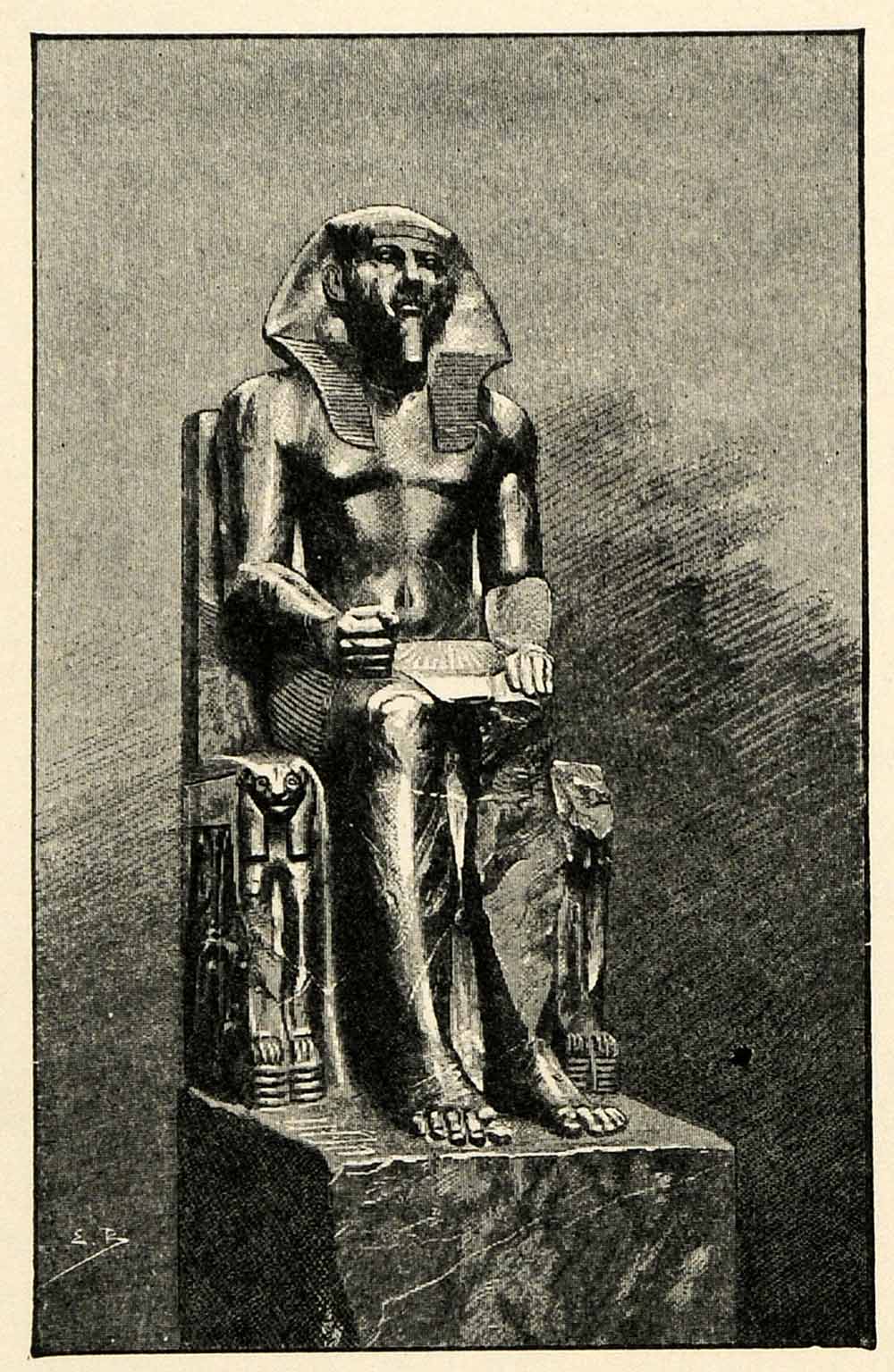1903 Print Diorite Statue Khephren Giza Boudier Mariette Temple Sphinx XHA3