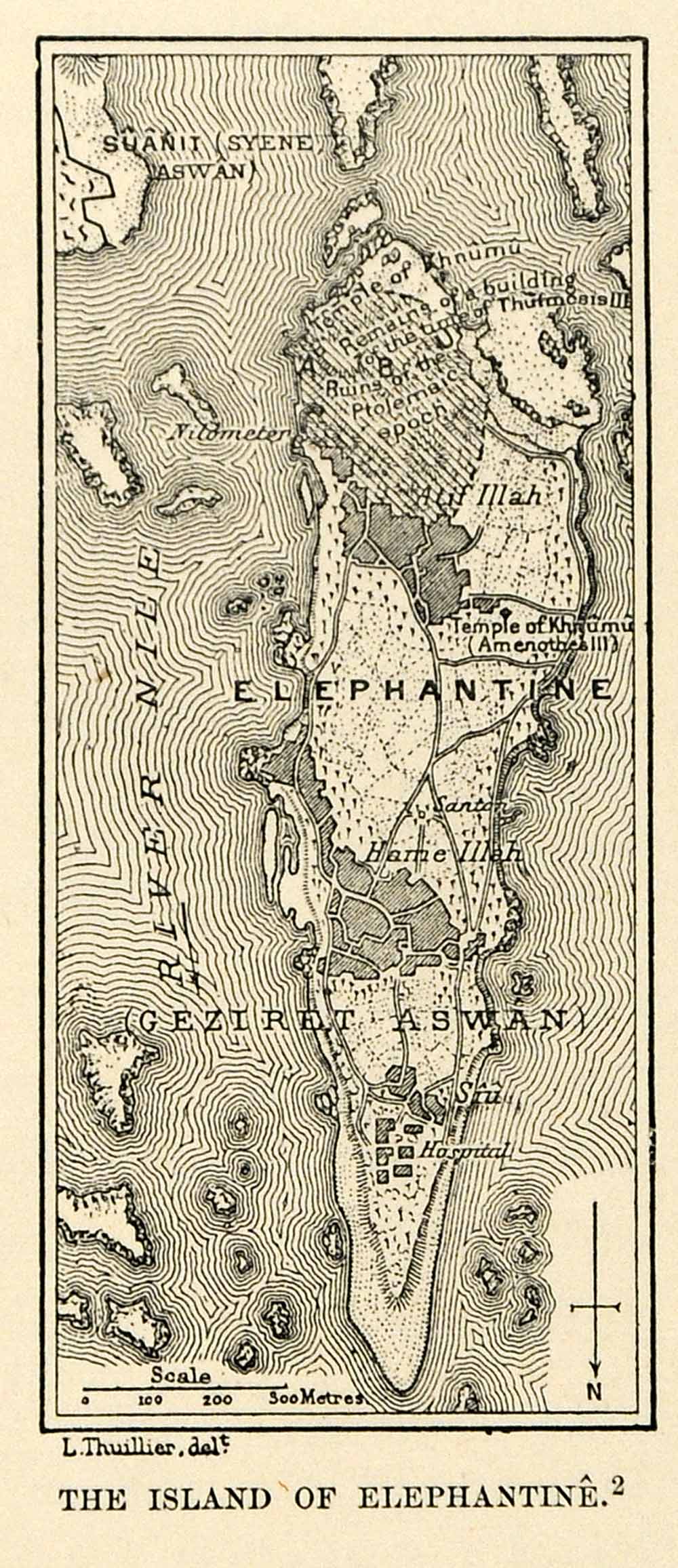 1903 Print Elephantine Thuillier Geziret Aswan Nubia Egypt Nile River Map XHA3