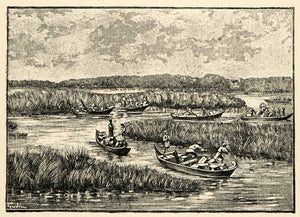 1903 Print Faucher-Gudin Marsh Sialing Boat Kerkha Tigris RIver Middle East XHA3