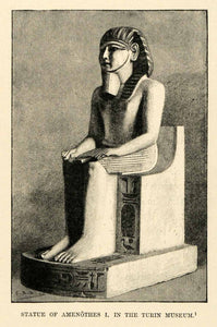 1903 Print Amenothes Amenhotep I Boudier Statue Nemes Heiroglyphics Turin XHA3 - Period Paper
