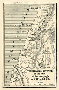 1903 Print Kingdom Tyre Sennacherib Mediterranean Lebanon Mahalliba Jordan XHA3