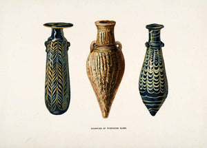 1904 Chromolithograph Phoenician Glass Blowing Vase Trade Neck Body Canaan XHA4