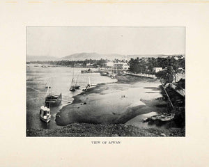 1904 Print Aswan Swenet Ancient Egypt Nile Ship Harbor Bank Sailing Travel XHA4
