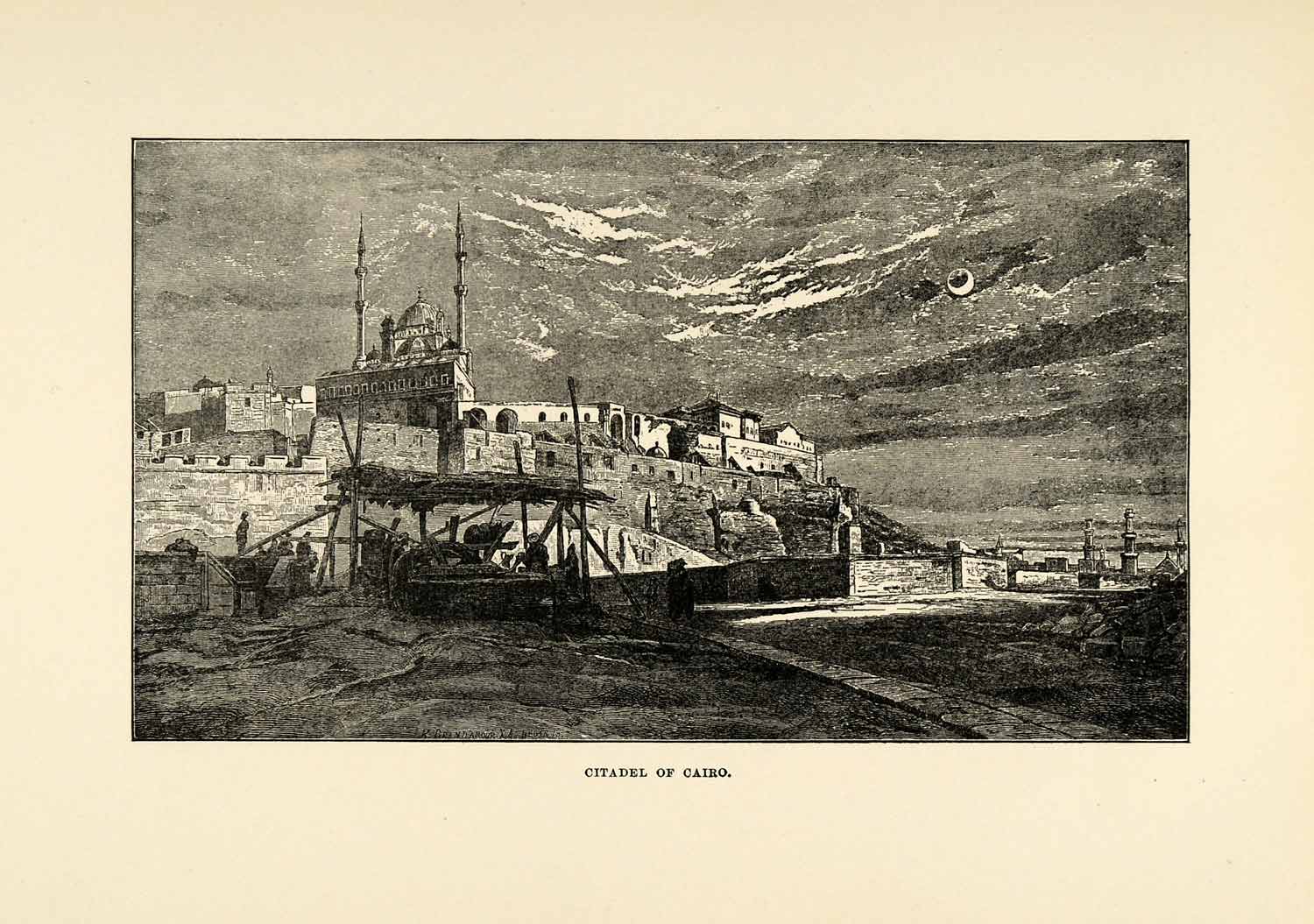 1904 Print Cairo Egypt Nile Moon Mosque Islam Egypt Minaret Dome XHA4