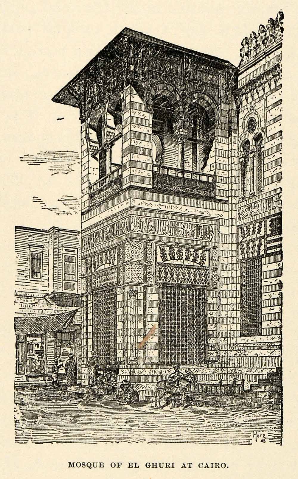 1904 Print Mosque El Ghuri Cairo Egypt Islam Stripe Architecture Horseshoe XHA4