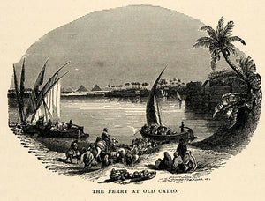 1904 Print Ferry Cairo Pyramid Nile Giza Sailing Palm Harbor Bank Egypt XHA4