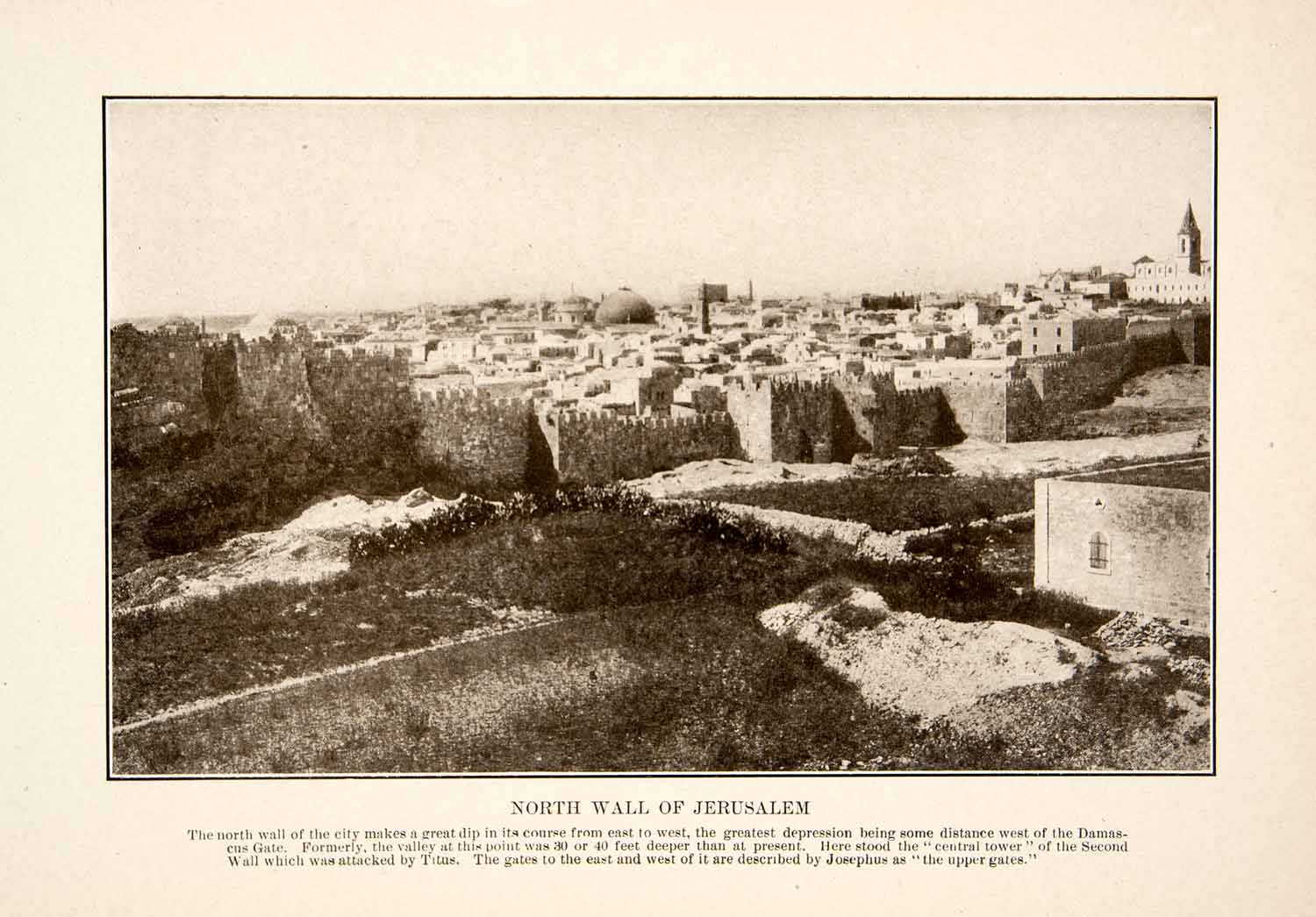 1908 Print Jerusalem Aerial View North Wall Upper Gates Historical Israel XHA7