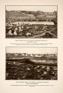 1908 Print Upper Pool Gihon Birket Mamilla Jerusalem Reservoir Water View XHA7