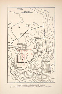 1908 Print Jerusalem Map Plan Elevation Herod's Palace Garden Agrippa XHA7
