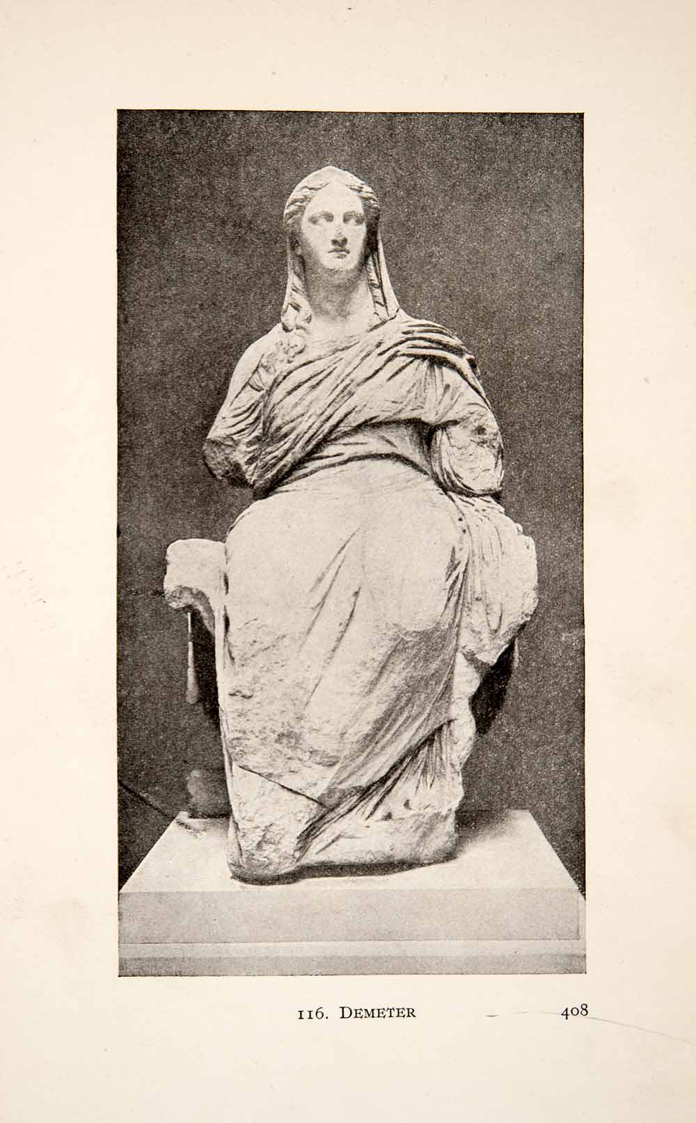 1913 Print Ancient Greece Sculpture Demeter Draping Goddess Harvest XHA9