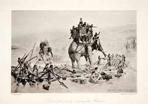 1890 Photogravure Henri Paul Motte Hannibals Army Rhone River Elephant XHB2