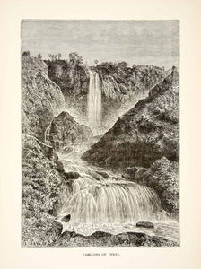 1890 Wood Engraving (Photoxylograph) Cascata delle Marmon Waterfalls Terni XHB2